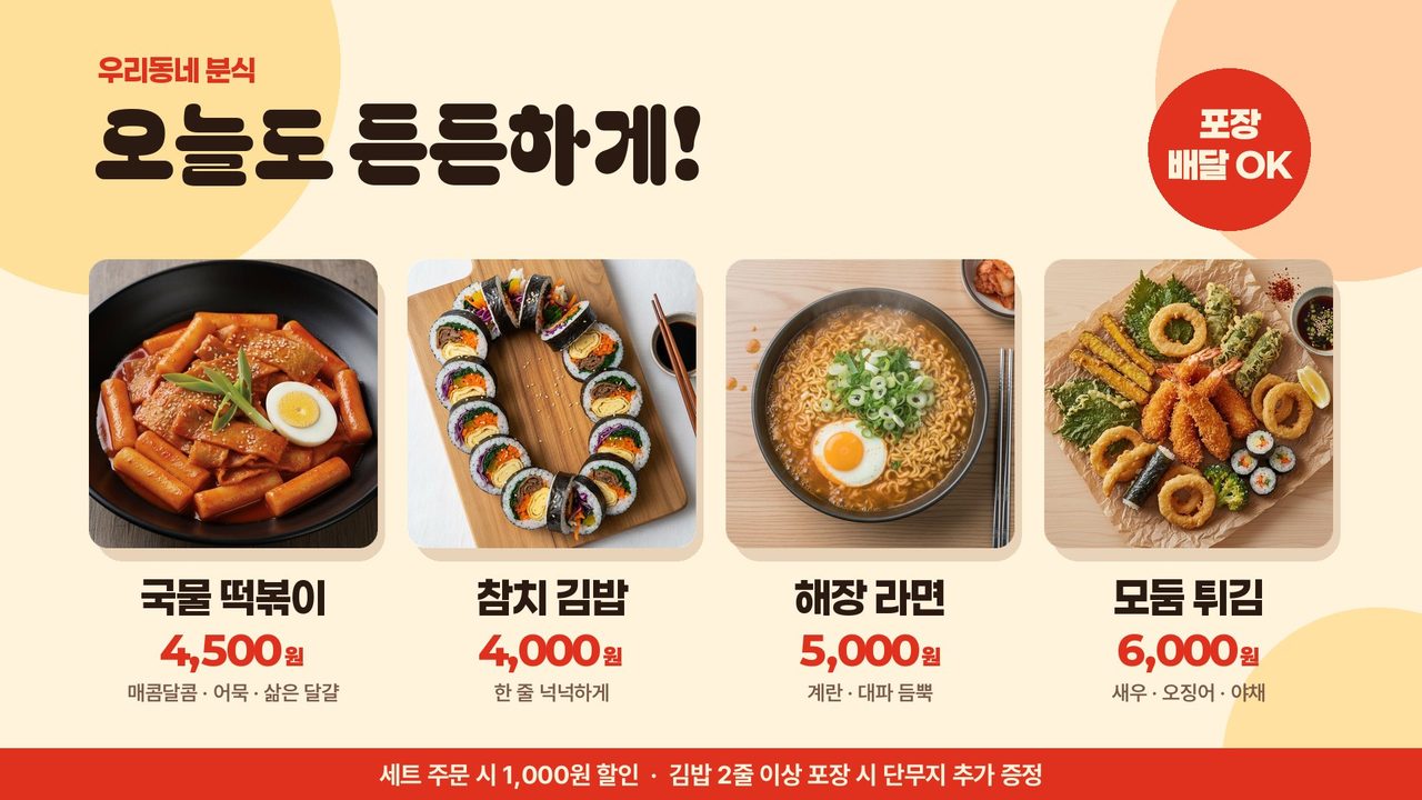분식 메뉴판 TV 화면